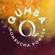 Qumba Kombucha Powder logo with vibrant yellow and burgundy background.