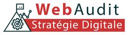 Logo WebAudit avec icône d'engrenage et texte "Stratégie Digitale" en rouge.