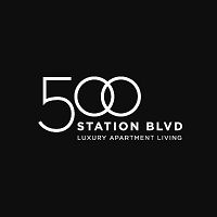Logo of "500 Station Blvd" with the text "Luxury Apartment Living" on a black background.