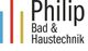 Logo von "Philip Bad & Haustechnik" mit bunten Balken in Blau, Rot und Gelb.