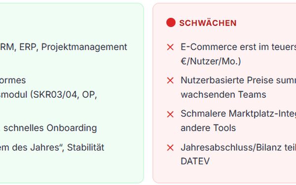 Eine Pro und Contra Liste zum ERP-Systeme Hersteller weclapp.