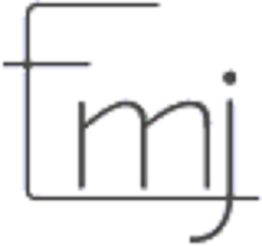 Texto estilizado que dice "fmj" con un punto arriba a la derecha.
