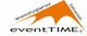 Logo von eventTIME mit orangefarbenem Zeltmotiv, Text: Veranstaltungsservice, Zeltverleih.