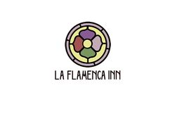 Logo de La Flamenca Inn, con un diseño circular y colores verde, lila y amarillo.