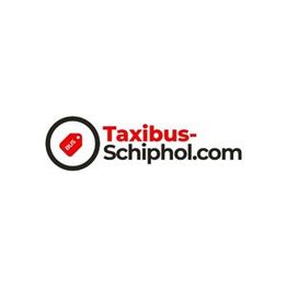 Logo van Taxibus-Schiphol.com met een zwarte cirkel rond een rode bus.