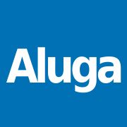 Texto "Aluga" en blanco sobre fondo azul.