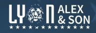 Logo with text: "Lyon Alex & Son" featuring a lion design and stars below the text.