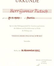 Urkunde Versicherungsfachwirt IHK/Berlin