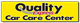 Yellow sign for Quality Express Car Care Center with bold black and red text.