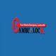 Logo of Ambu-Lock, Atlanta emergency locksmith, with red key design on a blue background.