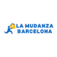 Logo de "La Mudanza Barcelona" con figura azul corriendo y casa amarilla.