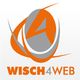Logo "Wisch4Web" mit einem grauen und orangefarbenen Design auf weißem Hintergrund.