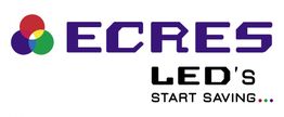 Logo mit Text "ECRES LED's Start Saving" und buntem Kreismuster links.