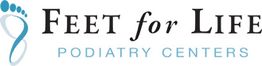 "Feet for Life Podiatry Centers logo with blue foot icon."