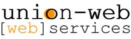 Logo mit Text: "union-web [web] services", einige Buchstaben in orange hervorgehoben.