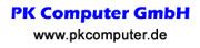 Textlogo: "PK Computer GmbH" in Blau, mit URL "www.pkcomputer.de" in Schwarz darunter.