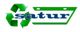 Logotipo con símbolo de reciclaje y la palabra "satur" en letras verdes y azules.