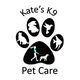 Logo with a paw print, animals, a person and dog walking, with text "Kate's K9 Pet Care".