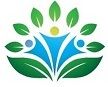 Abstract people and leaves forming a supportive, eco-friendly symbol.
