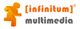 Orange Figur und Text: "[infinitum] multimedia" in Orange und Grau.
