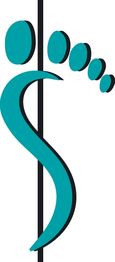 Stilisiertes Fußabdruck-Logo in Grün mit einer vertikalen Linie und einem geschwungenen Element.
