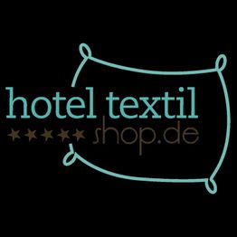 Logo mit Text "hotel textil shop.de" auf schwarzem Hintergrund, umrahmt von einer Kissen-Skizze.