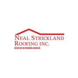 Logo of Neal Strickland Roofing Inc. with a red roofline design and license number CCC#026483.