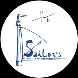 Logo de Sailor's con un mástil y una firma arriba, en un diseño azul sobre fondo blanco.
