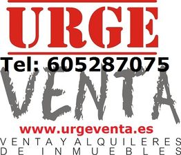 Texto: "URGE VENTA". Teléfono y web para venta y alquiler de inmuebles.
