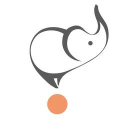 Logo stilizzato di un elefante sopra un cerchio arancione.