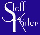 Weißer Text "Stoff Kontor" auf blauem Hintergrund.