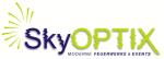 Logo mit Schriftzug "SkyOPTIX" und Untertitel "Moskauer Feuerwerke & Events".
