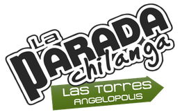 Logo de "La Parada Chilanga" con texto "Las Torres Angelopolis" en fondo blanco.