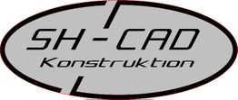 Ovales Logo mit der Aufschrift "SH-CAD Konstruktion" in moderner Schrift auf grauem Hintergrund.