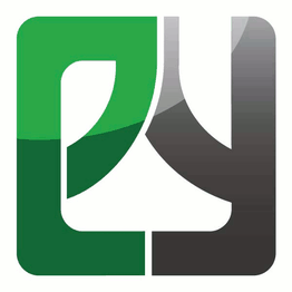 Green and gray geometric logo with abstract shapes forming a square.