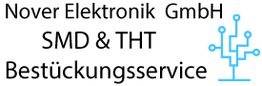 Nover Elektronik GmbH Logo mit Text: SMD & THT Bestückungsservice, daneben ein Schaltkreissymbol.