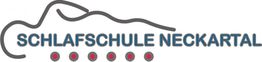 Logo der Schlafschule Neckartal mit stilisiertem Bett und fünf roten Punkten darunter.