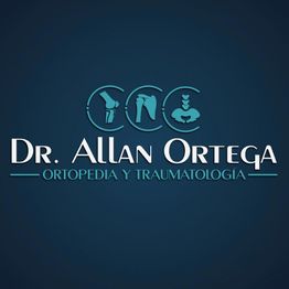 Logo del Dr. Allan Ortega, ortopedia y traumatología, con iconos de articulaciones.