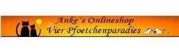 Banner mit Katzen-Silhouetten und Text: "Anke's Onlineshop Vier Pfotenparadies".