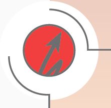 Roter Kreis mit Pfeilmuster, umgeben von grauen Linien auf weißem und beige Hintergrund.