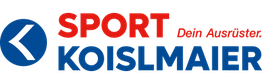 Sport Koislmaier-Logo mit blauem Kreis und weißem Pfeil, Text in Rot und Blau.
