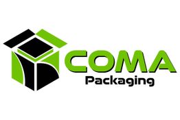 Logo von "COMA Packaging" in Grün und Schwarz mit stilisiertem Würfel.