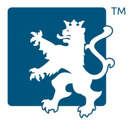 Blauer Hintergrund mit stilisiertem weißen Löwen. Rechts oben das Trademark-Zeichen TM.