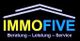 Logo mit Schriftzug "IMMOFIVE", Untertitel: "Beratung - Leistung - Service".