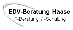 Logo von EDV-Beratung Haase mit Text: "IT-Beratung / -Schulung", geschwungener blauer Bogen.
