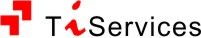 Logo mit roten grafischen Elementen und schwarzem Text "Ti Services".