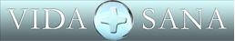 Texto "VIDA SANA" con un símbolo de cruz en un fondo degradado azul.