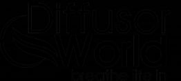 Logo with "Diffuser World" text and a leaf graphic; tagline reads, "breathe life in."