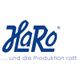 Logo mit blauem Text "HaRo" und Slogan "... und die Produktion rollt."