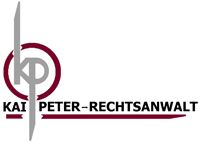 Logo mit Kreis, vertikaler Linie, Initialen KP und Text: "KAI PETER - RECHTSANWALT".